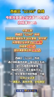 西峰區(qū)提升“12345”熱線服務水平，今年以來共受理企業(yè)訴求1700余件，辦結率100%