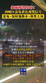 暴雨預(yù)警發(fā)布！西峰區(qū)雷電黃色預(yù)警信號(hào)