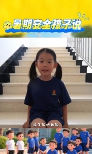 暑假安全孩子說：下雨天路滑，走路慢慢走！
