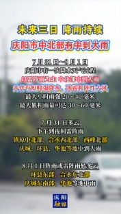 未來(lái)三日，降雨持續(xù)！慶陽(yáng)市中北部有中到大雨